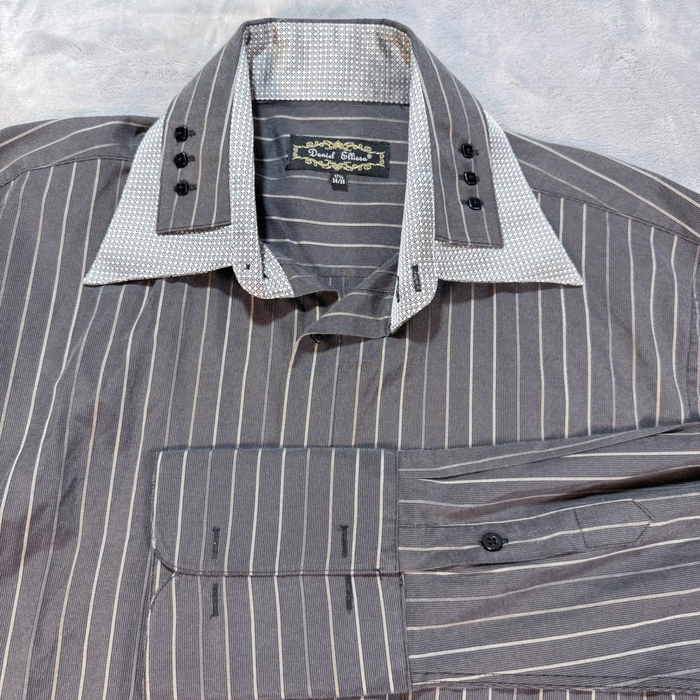 Daniel Ellissa‎ Gray Pinstripe Dress Shirt 17 1/2 34 35 Button Down French Cuff